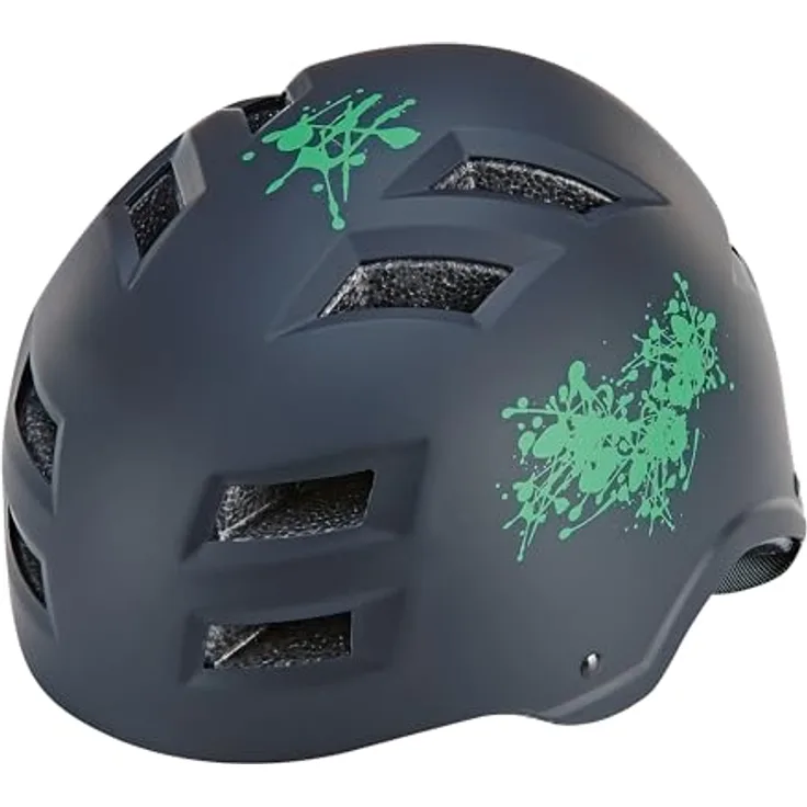 Prophete Erwachsenenhelm HARTSCHALE, schwarz matt mit grünem Muster, 58-61cm, LED, 400g