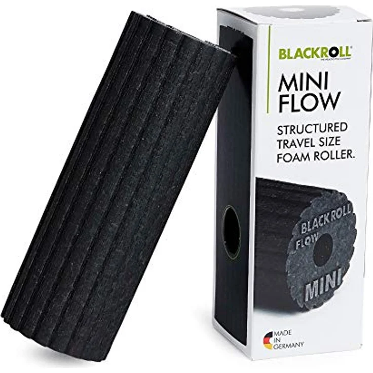 BLACKROLL® MINI FLOW Faszienrolle, handliche Massagerolle (15 x 5 cm) mit geriffelter Oberfläche für gezielte Muskelmassage, mittlere Härte, Schwarz, Made in Germany – Bild 1