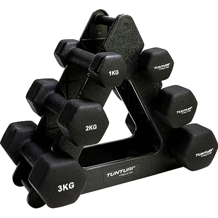 Tunturi 6er Set Kurzhanteln mit Rack, Hantelset mit je 2 x 1 kg, 2 kg, 3 kg, Kurzhantelset, Hanteln aus Gusseisen – Bild 1