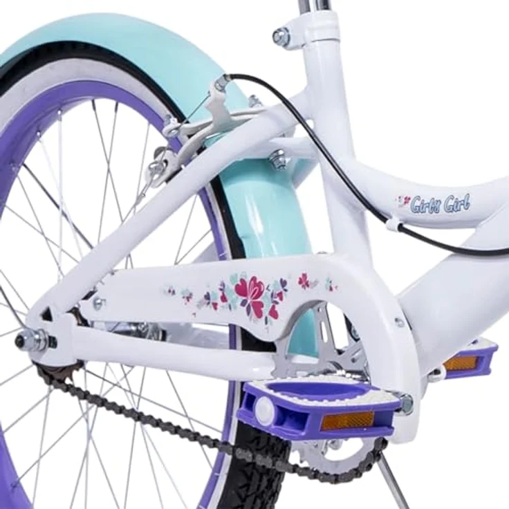 Huffy Girly Girl 20-Zoll Kinderfahrrad, weißes Singlespeed mit Blumengrafik und großem Lenkerkorb – Bild 7