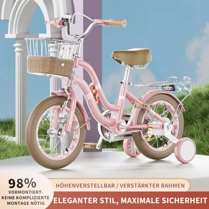 Habib Gruppe Kinderfahrrad Mädchenfahrrad mit 6-teiligem Schutz-Set, dualem Bremssystem und höhenverstellbarem Sattel, 3-8 Jahre – Bild 2
