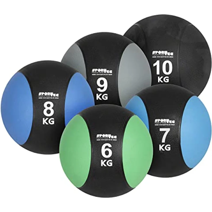 Sport-Tec Medizinball-Set 6-TLG., 6-10 kg inkl. Ständer, hochwertiger Gummi, rutschfeste Oberfläche, vielseitiges Ganzkörpertraining, Sport-Tec – Bild 3
