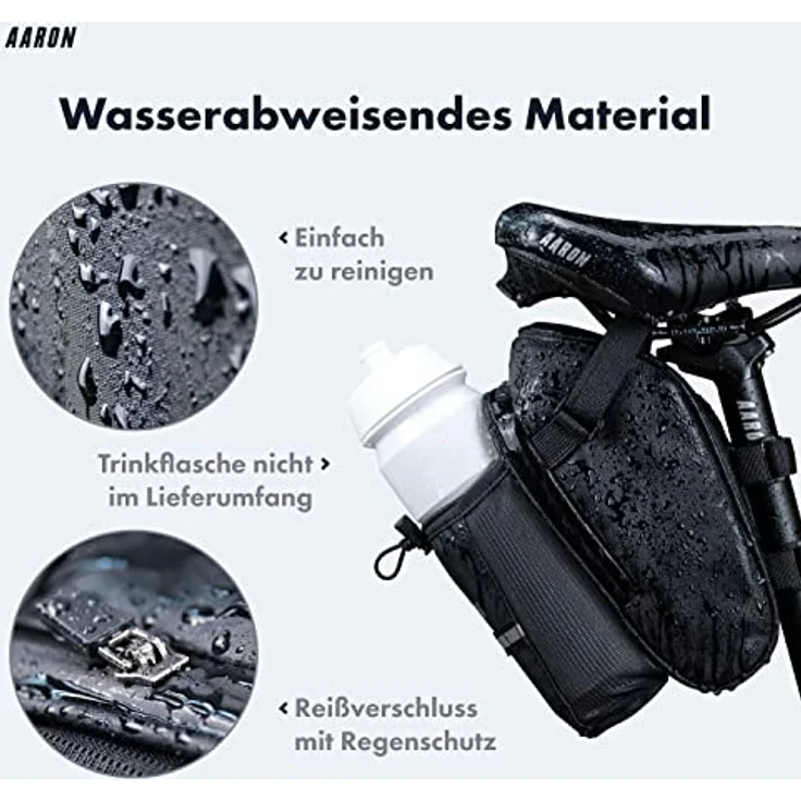 AARON Satteltasche Fahrrad, wasserabweisend mit Flaschenhalter und Reflektor, 1 Liter Volumen – Bild 2