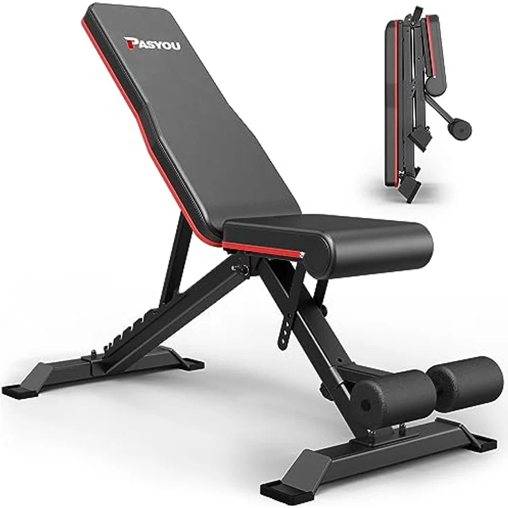 PASYOU Hantelbank Klappbare Trainingsbank mit 9x4x3 Verstellbaren Positionen Multi- Schrägbank als Bauch & Rückentrainer für zuhause, Max. 318kg Gewichtsbelastung – Bild 1