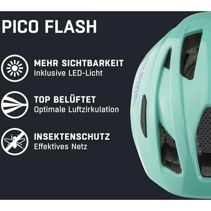 ALPINA SPORTS Pico Flash, Velohelm für Kinder und Jugendliche, Inmold-Bauweise, 50-55 cm, Neon-Pink mit integrierten Lüftungsöffnungen und Fliegengitter – Bild 2