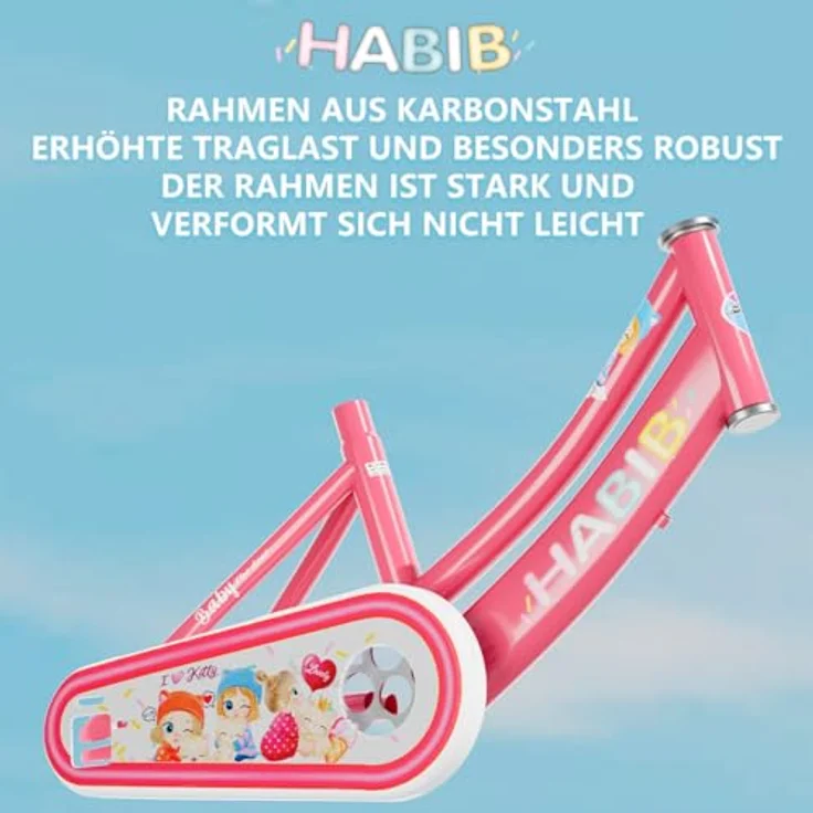 Habib Gruppe Kinderfahrrad für Mädchen, Komplettset mit Schutz-Set und höhenverstellbarem Sattel, Karbonstahl, pink – Bild 9