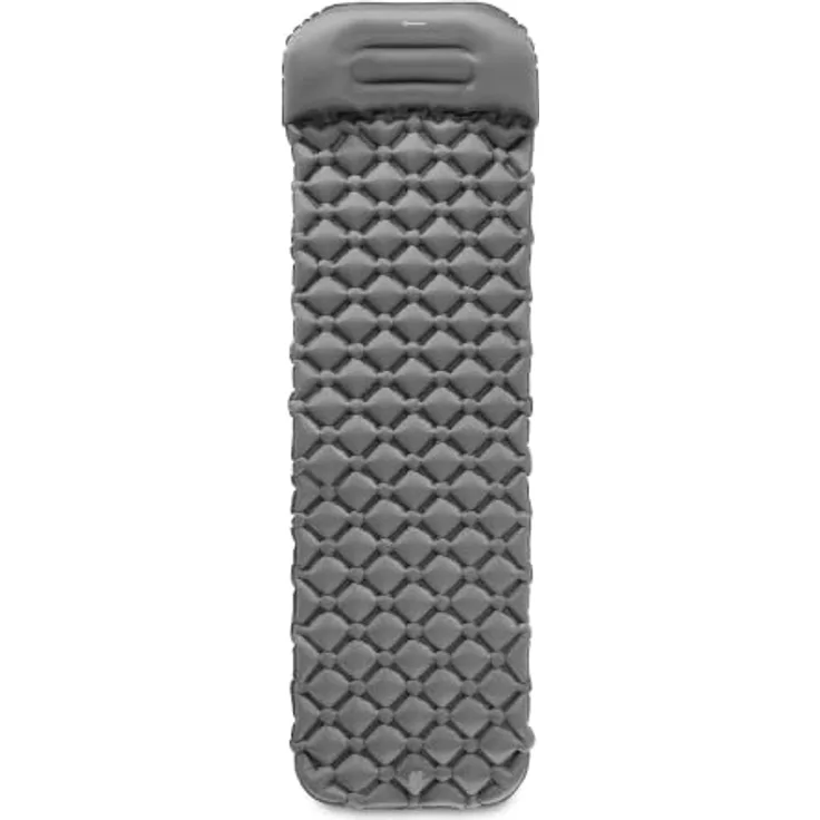 HyperMotion Campmat, ultraleichte Isomatte 190x56 cm mit integriertem Kopfkissen, grau