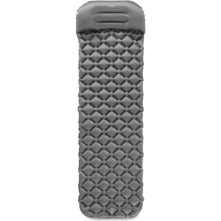 HyperMotion Campmat, ultraleichte Isomatte 190x56 cm mit integriertem Kopfkissen, grau – Bild 1