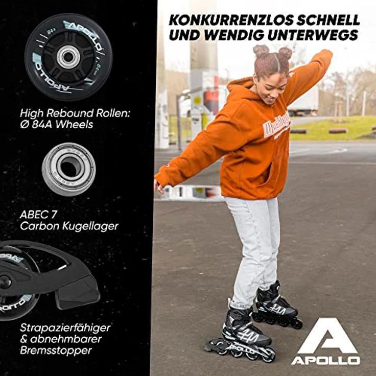 Apollo Inlineskates Fast Entry Inline Skates Inliner Air Flow X2, Inliner für Teenager, Damen und Herren, orange/green/purple/silver – Bild 5