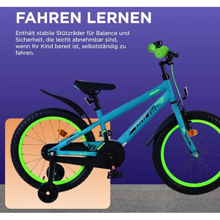 Volare Rocky 18 Zoll Kinderfahrrad für Jungen, Grün mit schwarz, geschlossener Kettenschutz, Handbremse und Rücktrittbremse – Bild 5