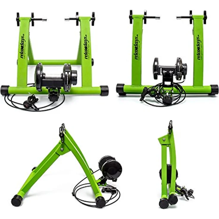 Relaxdays Rollentrainer, Indoor Fahrradtrainer mit 6 Gängen für 26-28 Zoll, bis 120 kg belastbar, Stahl, Grün – Bild 3