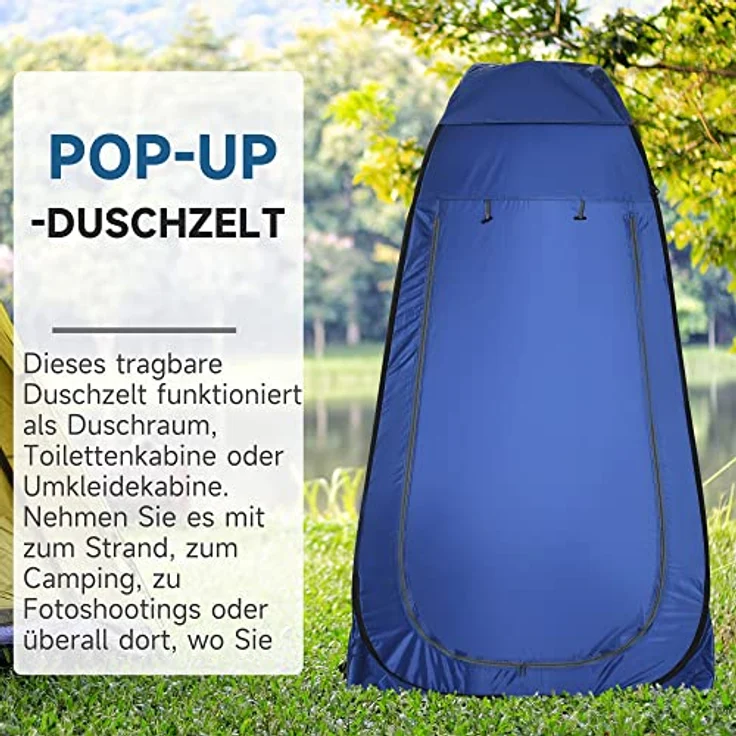 Outsunny Pop-up Toilettenzelt, mobiles Duschzelt mit inneren Ablageflächen, wasserfest, dunkelblau, 120 x 120 x 190 cm – Bild 3