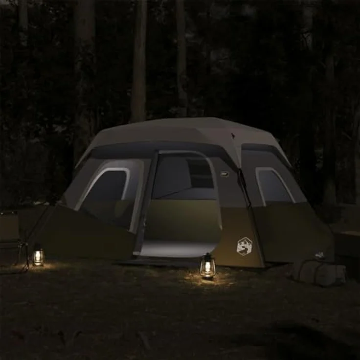 vidaXL Familienzelt, Campingzelt mit LED, Gruppenzelt für 6 Personen Quick Release, Outdoor Zelt mit Abnehmbarem Überzelt, Hellgrün – Bild 3