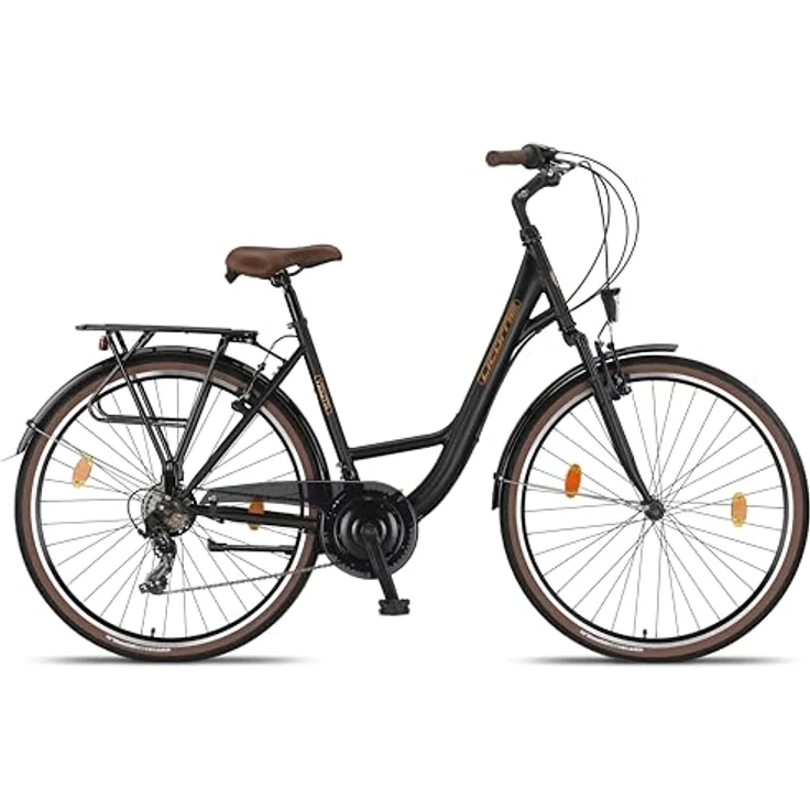 Licorne Bike Premium City Bike in 24,26 und 28 Zoll - Shimano 21 Gang-Schaltung - Hollandfahrrad - Violetta - Schwarz – Bild 3