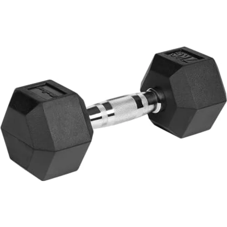 REBEL ACTIVE Gummibeschichtete Gusseisen-Hanteln 2x7 kg, starker Halt, kompaktes Design, schwarzes Finish – Bild 3
