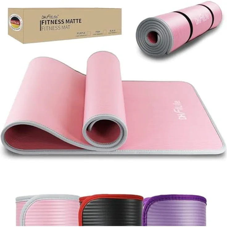 DH FitLife Trainingsmatte Fitnessmatte 183 * 61 * 1 cm, extra reißfest, rutschfest, Yogamatte dick, Workout Matte (pink)