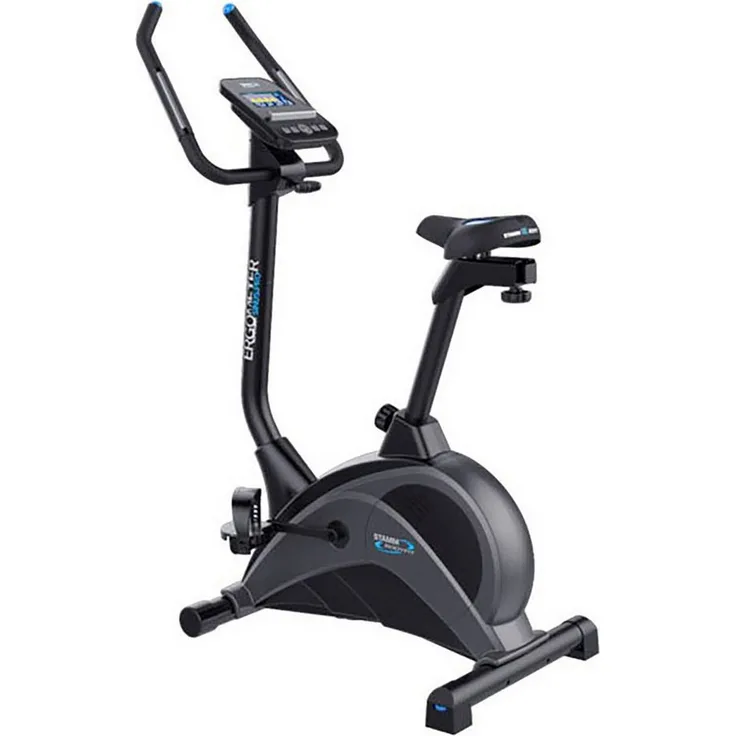 STAMM BODYFIT Ergometer Sinus.Pro, Hometrainer mit Motorsteuerung, 24 Widerstandsstufen, bis 200cm Körpergröße, beleuchtetes LCD Display, verstellbarer GEL-Sattel, kompakte Maße 109x55x143cm