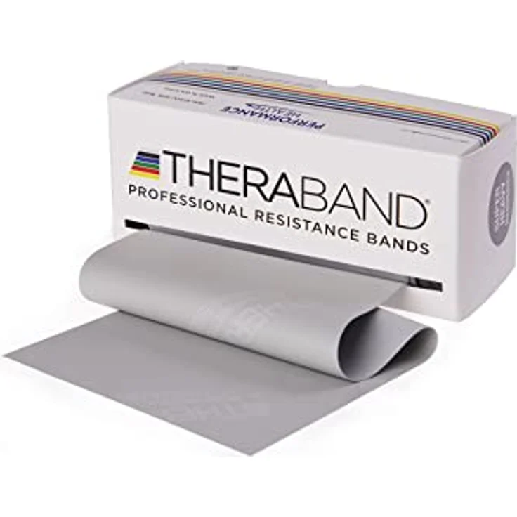 THERABAND TheraBand 5,50m im Vorratsrolle | Fitnessband aus 100% Naturlatex Silber | Hochwertiges Widerstandsband für Ganzkörpertraining, Yoga, Pilates und Rehabilitation – Bild 1