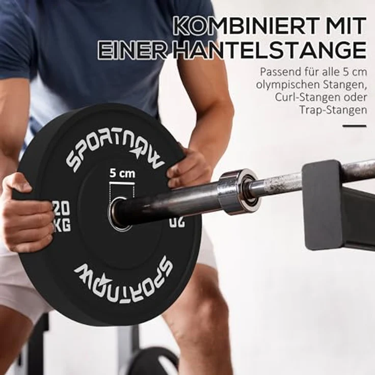 SPORTNOW Hantelscheiben 2er-Set, 2 x 20kg, Gummigewichte mit 5 cm Bohrung für Olympiastangen, Schwarz – Bild 4