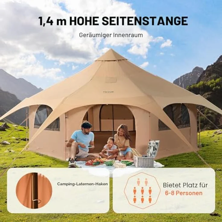 VEVOR Glockenzelt 5 x 2,8 m, Jurten Zelt aus TC-Baumwolle mit Eisenstangen, 8 Fenster, für bis zu 8 Personen, ideal für Outdoor-Abenteuer – Bild 5
