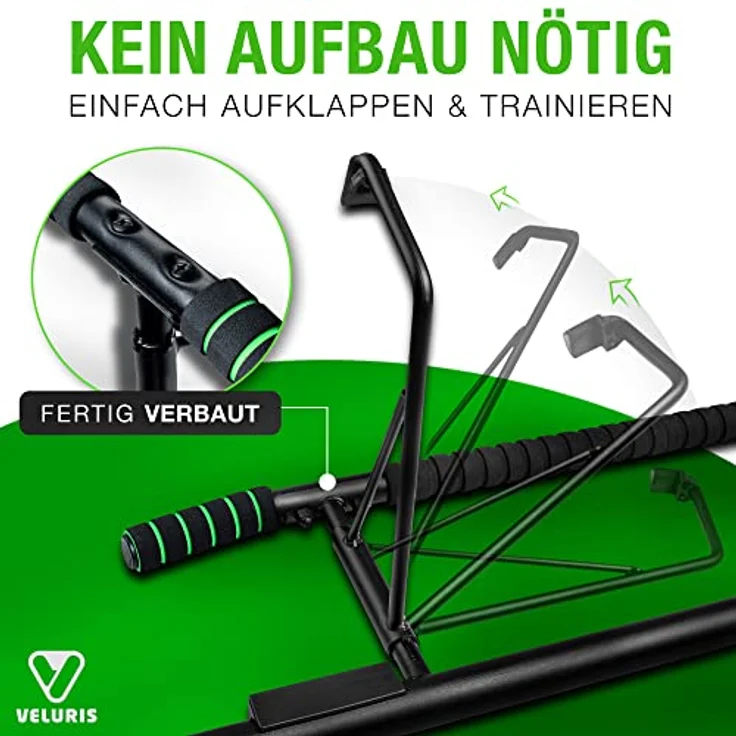 Veluris Klimmzugstange Türrahmen - Stark belastbare Pull up bar [bis 200 KG]- Türreck ohne Aufbau - 20 cm höher im Rahmen - Auch für Dips&Push Ups (abgerundet) – Bild 4