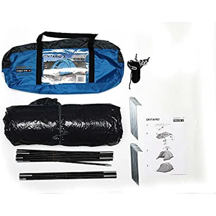 High Peak Kuppelzelt Ontario 3, Campingzelt mit Vorbau, Iglu-Zelt für 3 Personen, 1500 mm wasserdicht, Ventilationssystem, Wetterschutz-Eingang, Moskitoschutz, in Blau – Bild 5