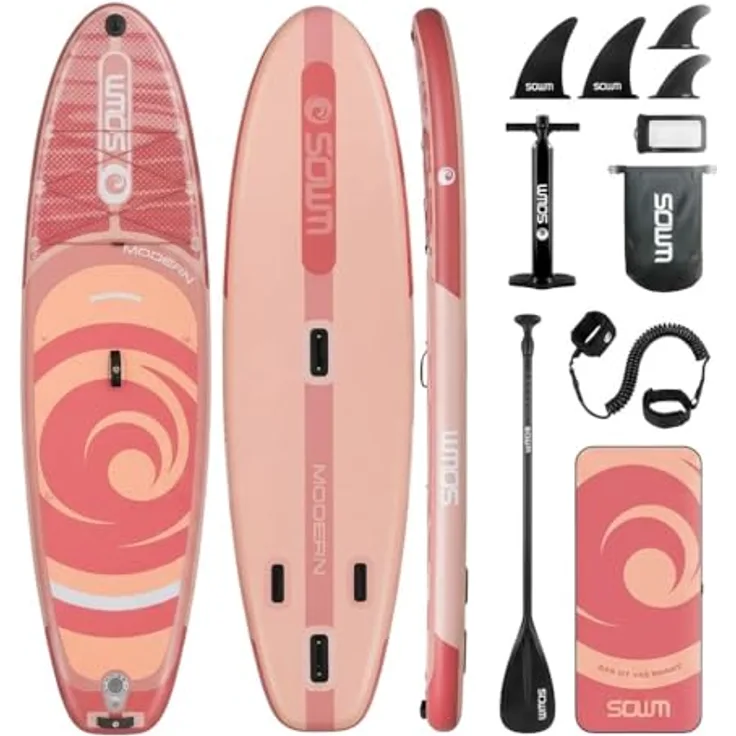 COIL Aufblasbares SUP-Board Set, Stand Up Komplettset mit wasserdichter Handytasche, stabil, leicht, inkl. Paddel und Pumpe, Pfirsich, 320x84x15cm