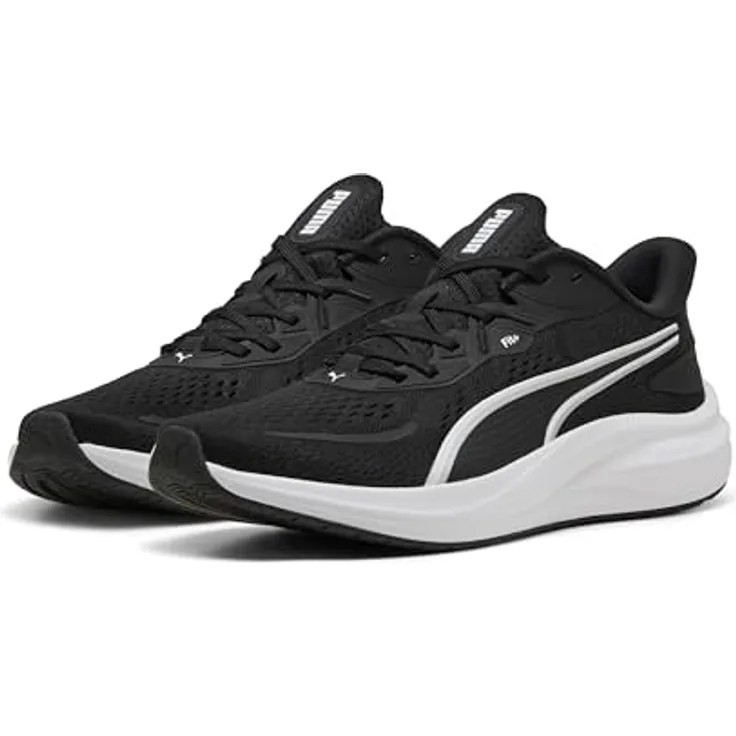 PUMA Skyrocket Lite 2 Laufschuhe für Erwachsene, ultraleichte Dämpfung, Softfoam+ Innensohle, Schwarz-Weiß-Silber Metallic