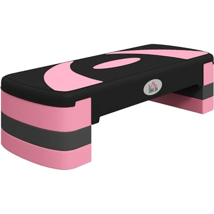 HOMCOM Stepper höhenverstellbar, Aerobic-Stepper mit 3 Stufen, rutschfester Oberfläche, für Indoor und Outdoor, Schwarz-Rosa-Grau