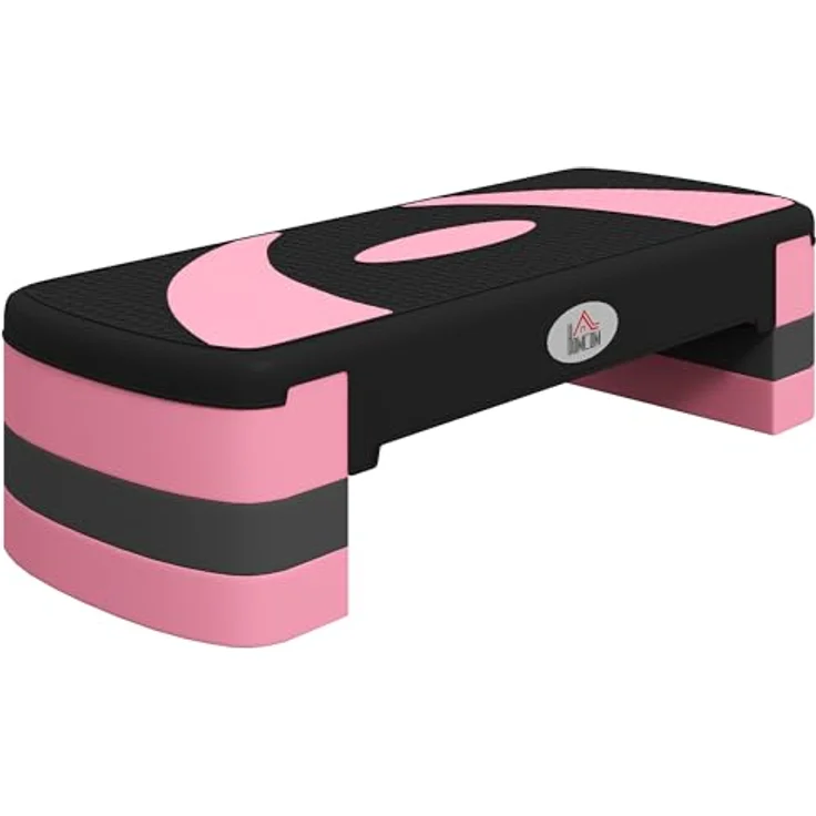 HOMCOM Stepper höhenverstellbar, Aerobic-Stepper mit 3 Stufen, rutschfester Oberfläche, für Indoor und Outdoor, Schwarz-Rosa-Grau – Bild 1