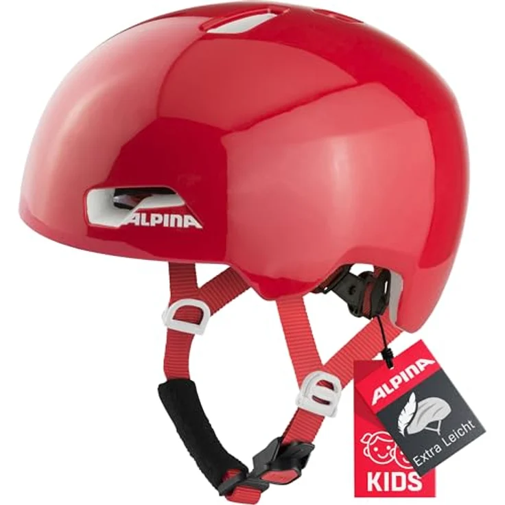 ALPINA Hackney, leichter und bruchfester Fahrradhelm für Kinder, optimal klimatisiert mit nachrüstbarem LED, red Gloss, S (47-51 cm) – Bild 1