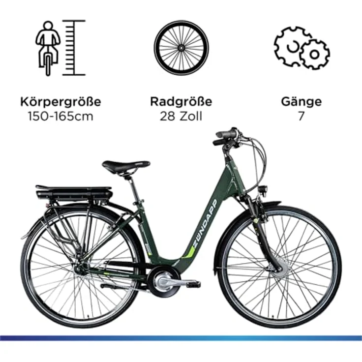 ZÜNDAPP Z600 City E Bike Damen, 28 Zoll Elektrofahrrad mit 7 Gang Nabenschaltung, 250 W Motor, Reichweite bis 150 km, Khaki, 47 cm – Bild 3