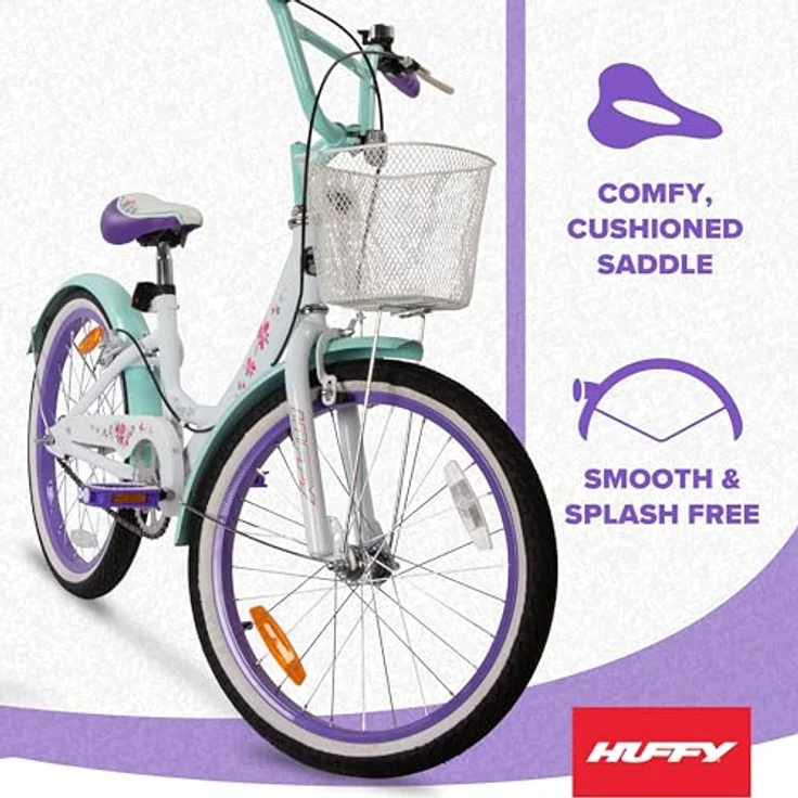 Huffy Girly Girl 20-Zoll Kinderfahrrad, weißes Singlespeed mit Blumengrafik und großem Lenkerkorb – Bild 4