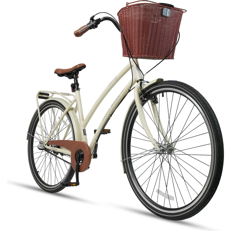 Bisan SERENITY, Beige, City Bike, 28 Zoll Fahrrad, abnehmbarer Korb, Herren und Damen Stadtrad