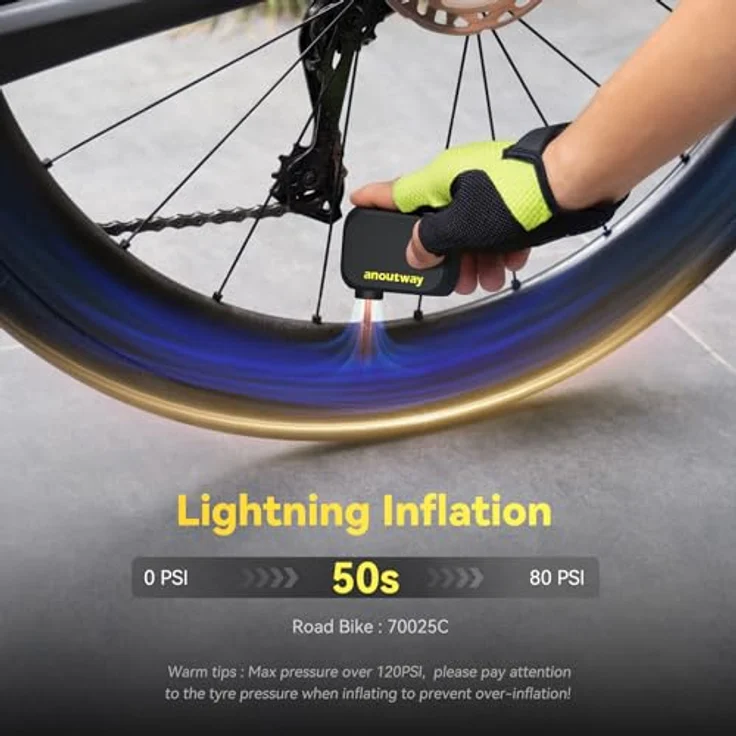 Cycplus AS210 AT1 Anoutway Mini Bike Pump, leichte und kompakte Fahrradpumpe mit 120 PSI, USB-C Schnellladung und regenresistenter Bauweise – Bild 2