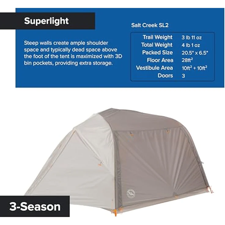 Big Agnes Salt Creek SL2 Zelt grau/orange, wasserdicht mit 15.000 mm Wassersäule – Bild 4