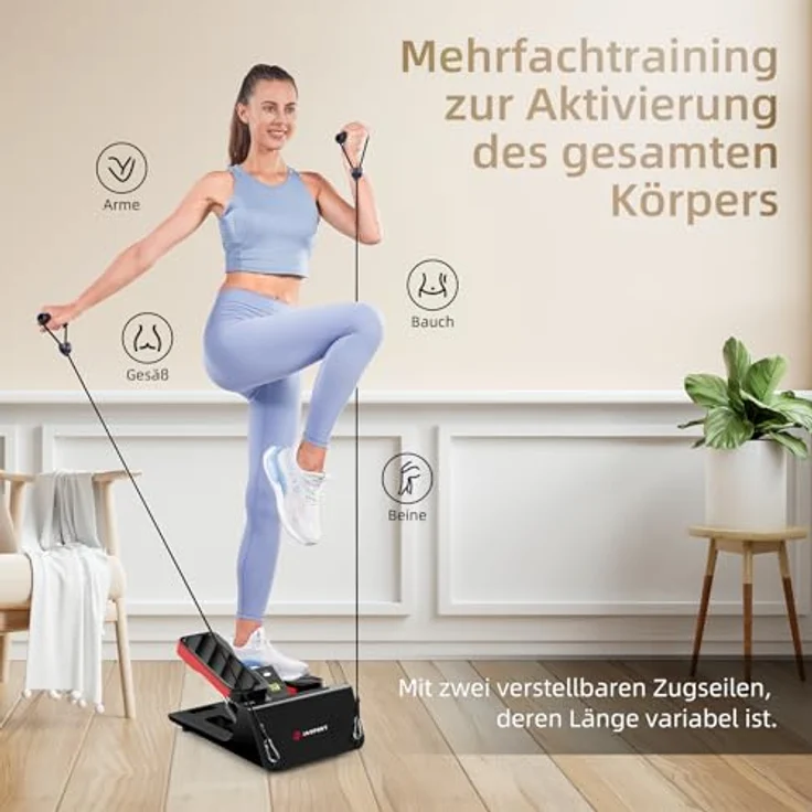 JASPORT ST3 Stepper, Up-Down Stepper mit Power Ropes, Widerstandstraining Stepper für Zuhause, mit Multifunktionsdisplay, verschleißfreie Hydraulik-Zylinder, leise, max. Belastbarkeit 100kg – Bild 2