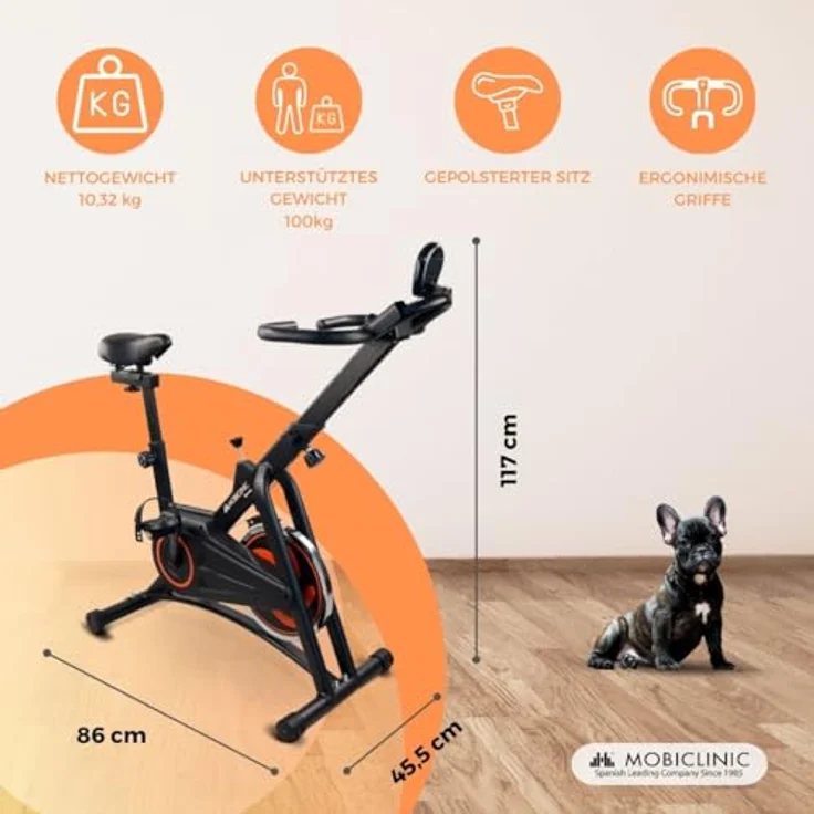 Mobiclinic® Makalu Fitness Indoor Bike, 10kg Schwungrad, einstellbarer Widerstand, LCD-Display, Europäische Marke, Herzfrequenzmesser, Flaschenhalter, Handyhalter – Bild 2