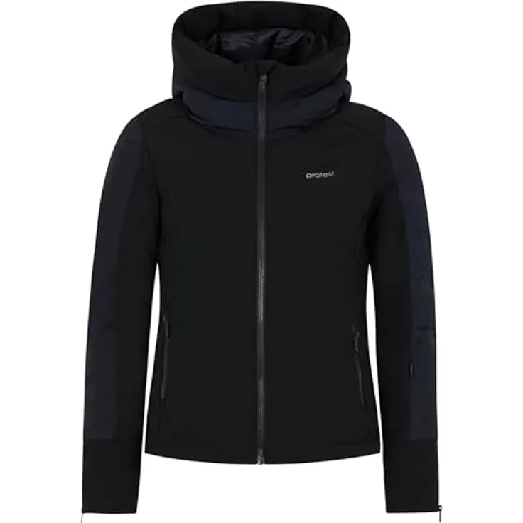 Protest Mercury Skijacke Damen, wetterbeständige Winterjacke in Schwarz mit Isolierung und verstellbarer Kapuze, Größe 42