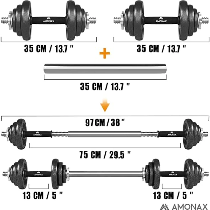 Amonax 20KG Verstellbare Hanteln, Hantelset, Kurzhanteln Gewichte Dumbbells Langhantelstange, Gusseisen Weight 10 kg 2er Set männer Frauen, langhanteln Krafttrainingsgeräte für zuhause Gym fitness – Bild 3