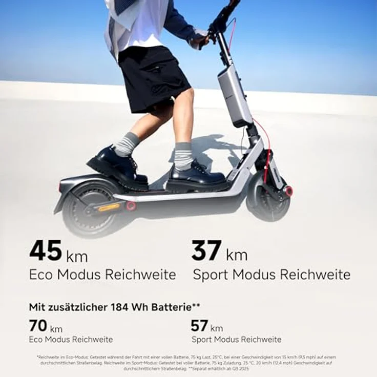 Segway-Ninebot E3 D E-Scooter, 800W Motor, 45km Reichweite, faltbar & leicht (17,5kg), Federung vorne & hinten, IPX5, 10-Zoll Reifen, Straßenzulassung – Bild 5