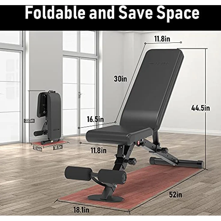 leikefitness Verstellbare Hantelbank, faltbare Trainingsbank mit automatischer Verriegelung für aufrechte Neigung und flache Ganzkörperübungen (GM58101 (schwarz) – Bild 2