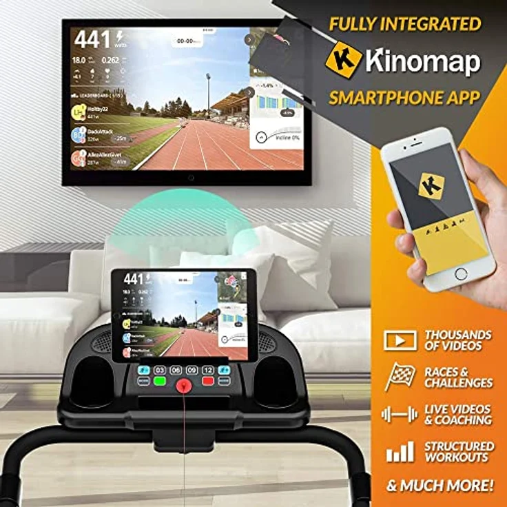 Bluefin Fitness Kick 2.0 Innovatives High-Speed Laufband, Klappbar | Kinomap App | Live Video Streaming | Video Coaching & Training | Leise | 12 Km/h + 18% Steigung | Gelenkschutz | HRC Sensoren – Bild 2