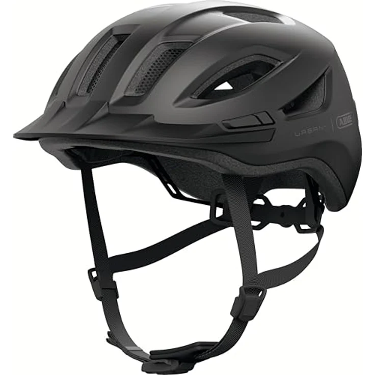 ABUS Urban-I 4.0, Fahrradhelm mit aufladbarem Rücklicht, 2 Leuchtmodi, Schirm, Zopf-Öffnung und magnetischem Verschluss, Größe L, schwarz – Bild 4