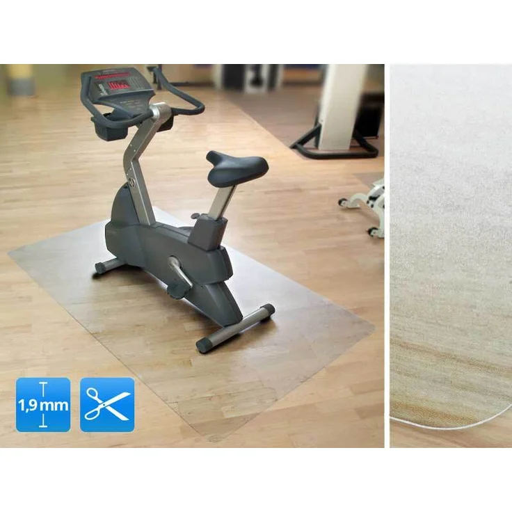 Floordirekt Unterlegmatte Bodenmatte für Fitnessgeräte transparent rechteckig Polycarbonat 120x130 cm, rutschsicher und robust, schwer entflammbar - B1