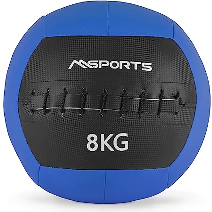 MSPORTS Wall-Ball Premium Gewichtsball 2-10 kg Medizinball (8 kg - Blau)