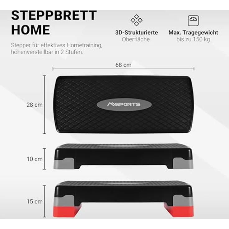 MSPORTS Steppbrett Home inkl. Übungsposter + Workout App GRATIS | 2 - Fach höhenverstellbar Studio Stepper (Schwarz) - Preisvergleich – Bild 2