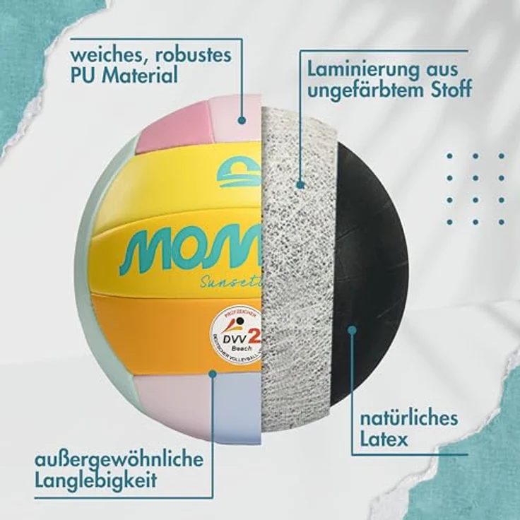 MOMEVO Beachvolleyball Sunsetter, DVV2-zertifiziert, offizielle Größe und Gewicht, ideal für Turnierspieler – Bild 6