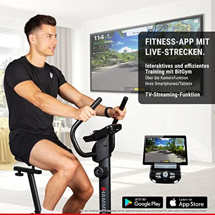 HAMMER 4860 Heimtrainer Cardio T3, geringer Einstiegs-Widerstand, besondersleisesFitnessfahrrad,Comfort-Sattel,geeignetalsHeimtrainerfürSenioren,Tablethalterung,90x46x137cm – Bild 3