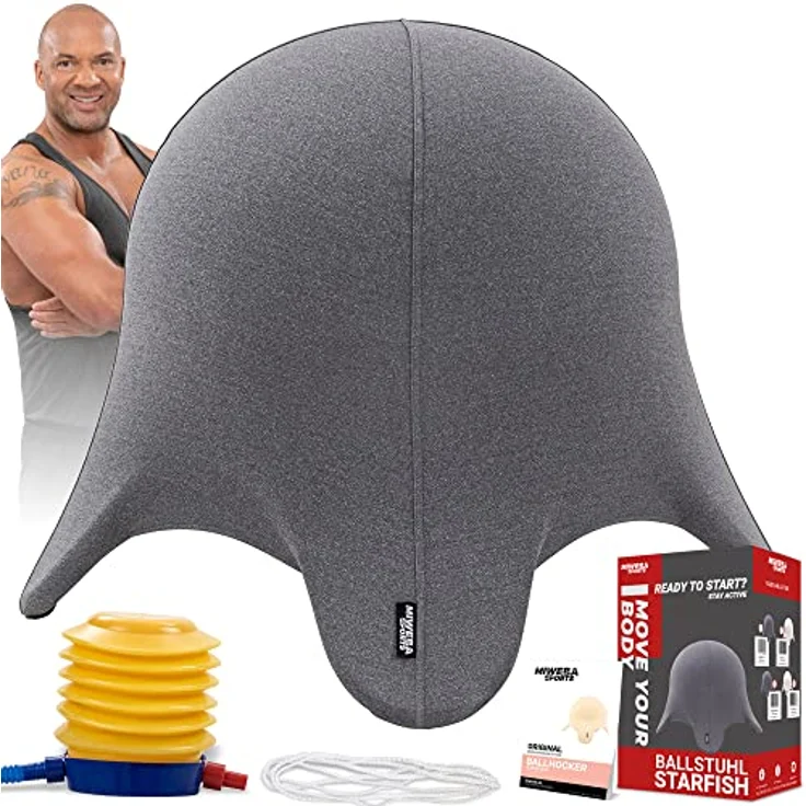 Miweba Sports Ballhocker Starfish - Traglast 300 Kg - 55 cm Gymnastikball aus PVC - Sitztrainer - Fitnessball Stuhl - Ergonomischer Sitzball - Sitzalternative Schreibtischstuhl Büro (Grau) – Bild 1